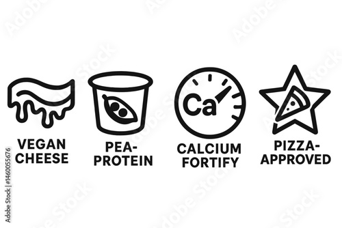 Icons that are a combination of plants and cheese depict a wave, a cup, a dial, and a star