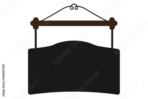 Hanging black sign with brown crossbar, ready for customization and business promotions
