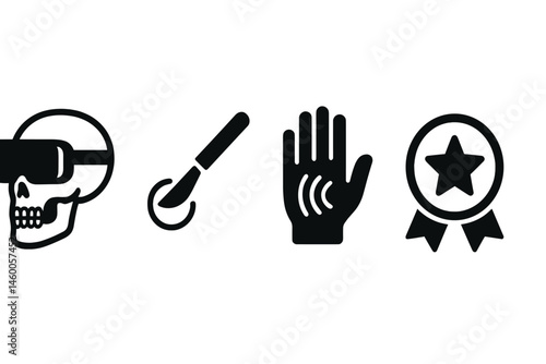The Med-VR icons depict a skull, a tool, a haptic glove, and a badge
