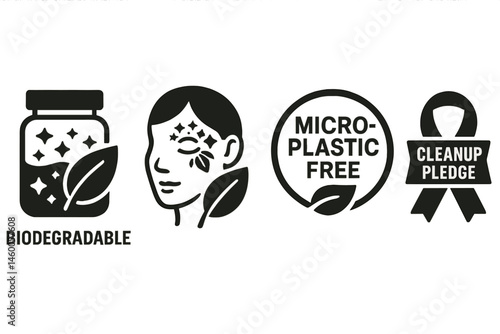 Icons that are glitter-green include a jar, leaf paint, a badge, and a pledge