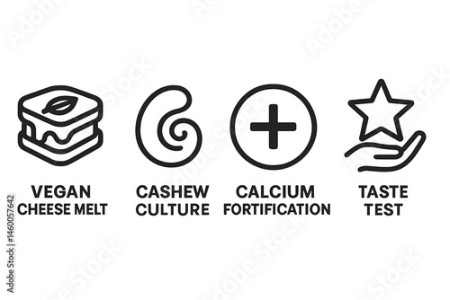 Icons of vegan cheese are depicted with melt, culture, calcium, and taste