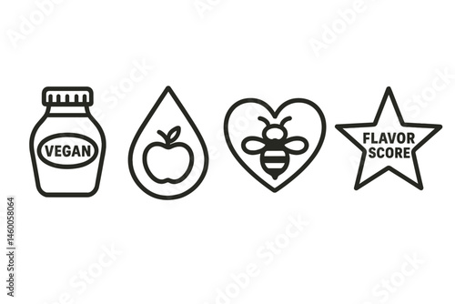 Icons of plant-honey depict a bottle, pectin, bee love, and a rating