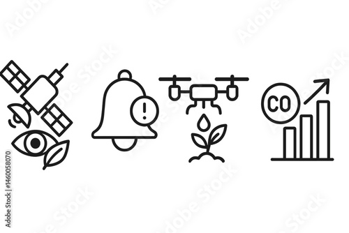 Icons representing forest protection connect the eye, alertness, action, and outcome