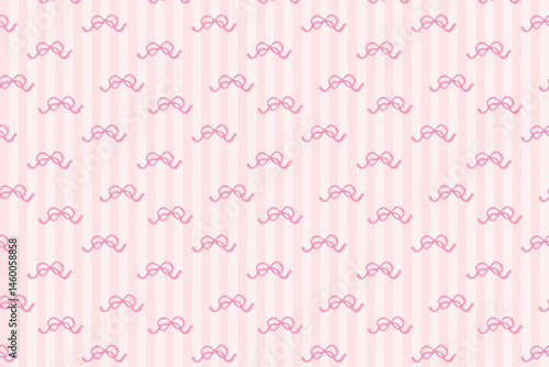 Seamless pattern with pink hand-drawn bows on striped background – cute girly design for fabric, wrapping paper, and digital stationery