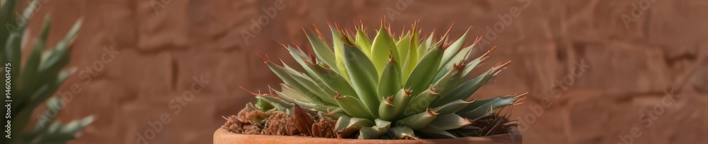 A spiky succulent cactus in a terracotta pot, thriving in arid conditions , stock, graphic A spiky succulent cactus in a terracotta pot, thriving in arid conditions , stock, graphic