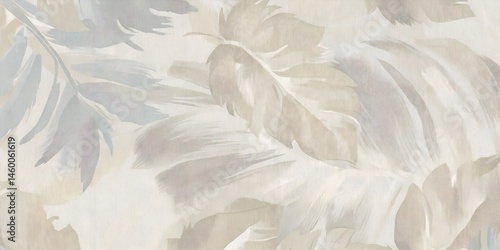 Artistic brushstroke patterns form abstract leaves in neutral beige and light grey tones