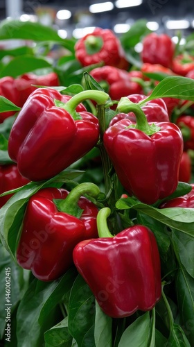 Fresh Red Bell Peppers Growing on a Plant Close Up Vibrant and Colorful Organic Garden Harvest Food Photography