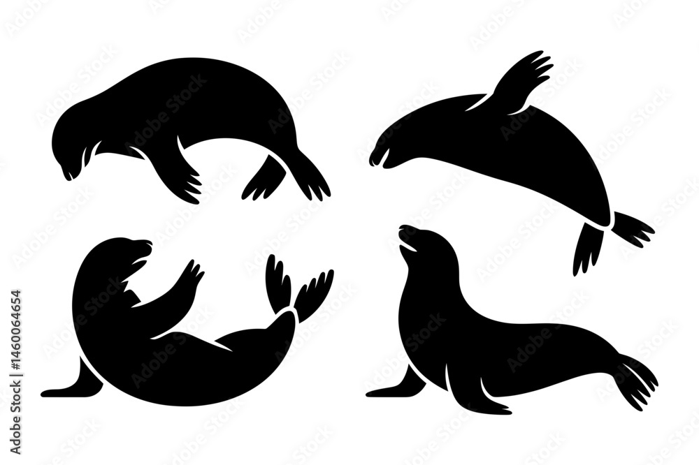 Naklejka premium Sea lion silhouette vector image ocean animals art