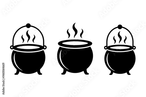 Halloween witch cauldron vector illustration set