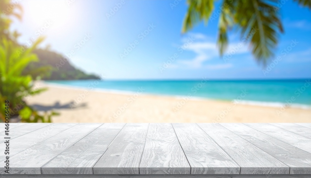 tropical beach setting with table top surface