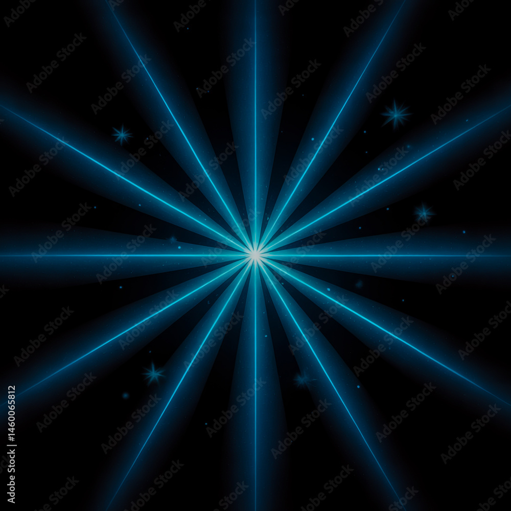 Naklejka premium A bright blue starburst effect against a dark blue-black background