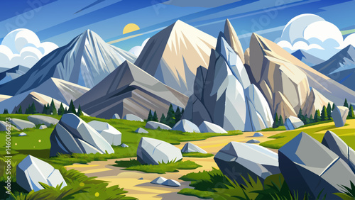 white sharp stones on the hillside. lovely carpathian mountain landscape in summer. vacation season background. huge rocks scattered among alpine grass. stunning terrain of smooth ..