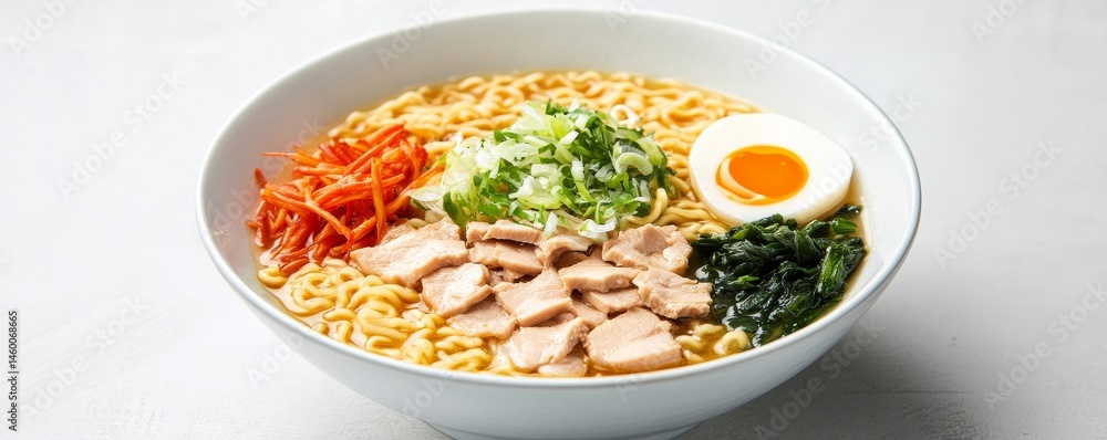 Ramen Bowl Delight Noodles, Pork, Egg and Veggies in Broth, Asian food, Noodle soup Ramen Bowl Delight Noodles, Pork, Egg and Veggies in Broth, Asian food, Noodle soup
