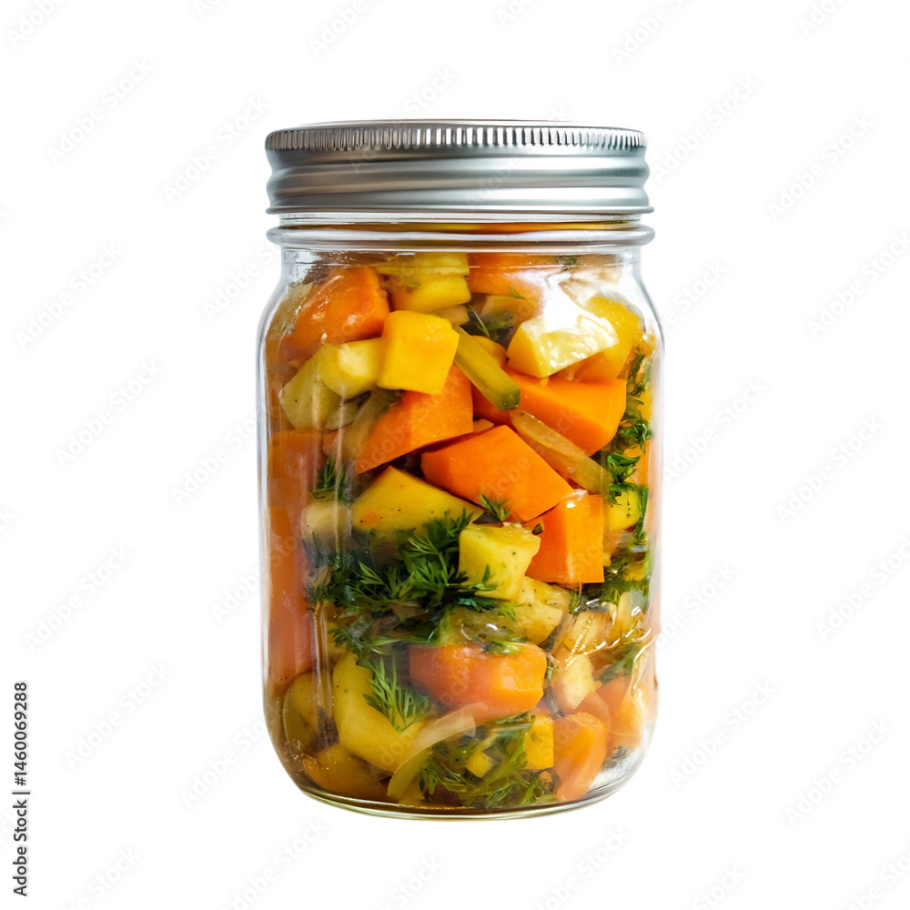 Jar Filled with Vegetables and Herbs Isolated on Transparent Background Jar Filled with Vegetables and Herbs Isolated on Transparent Background