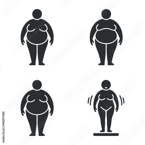 Four Simple Icons Depicting Different Stages of Obesity in Women