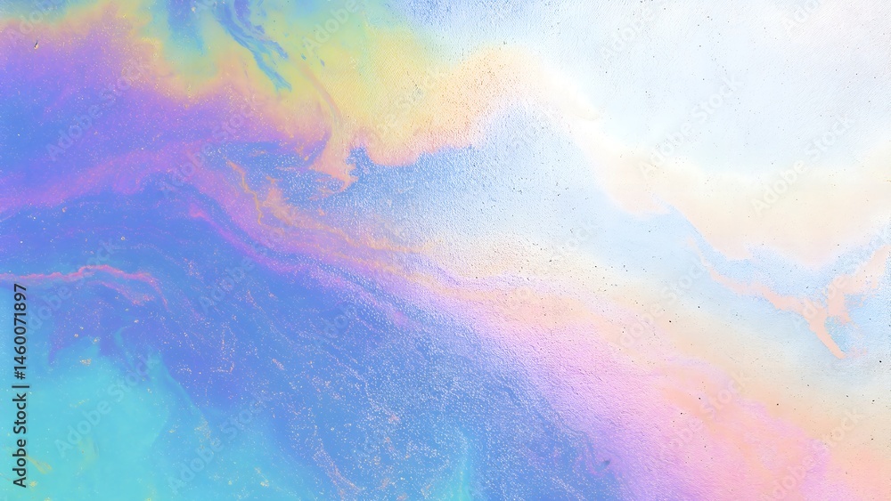 Obraz premium Rainbow sheen displays pastel iridescent hues on a fluid surface creating a mesmerizing effect