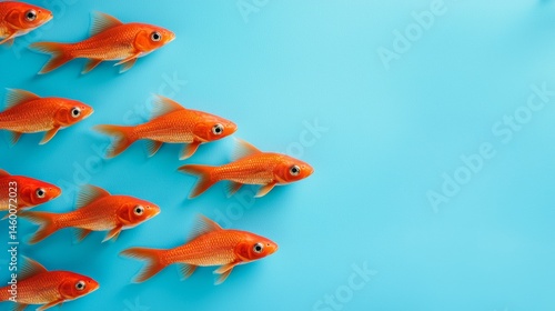 Goldfish swimming on blue background for aquatic surreal composition minimalist vibrant marine concept fantasy
