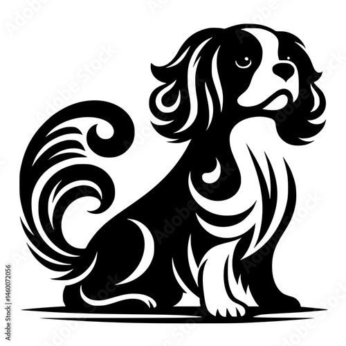 Elegant Cavalier King Charles Spaniel Silhouette - Black and White Vector Art