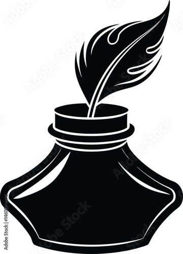 Timeless Ink & Quill, Vintage Writing Tools Illustration, inkwell silhouette