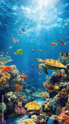 Fototapeta Naklejka Na Ścianę i Meble -  An ultra-realistic, high-definition daytime photograph of the Great Barrier Reef, capturing the vibrant underwater world