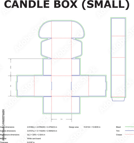 Die Cut Template For Small Candle Box Packaging Design Layout Vector