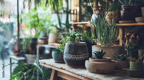 Indoor garden with various potted plants for home decor botany greenery tranquil earthy natural interior display