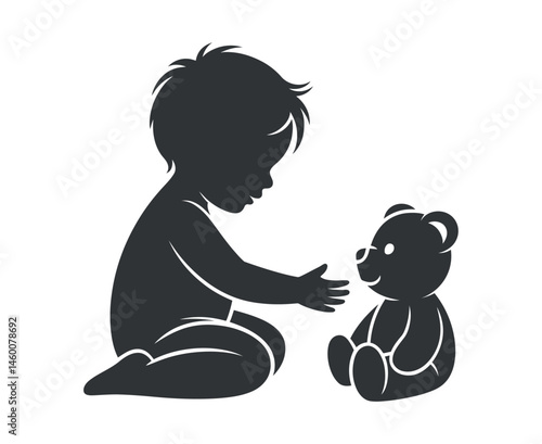 Silhouette of a Baby Reaching for a Teddy Bear Toy