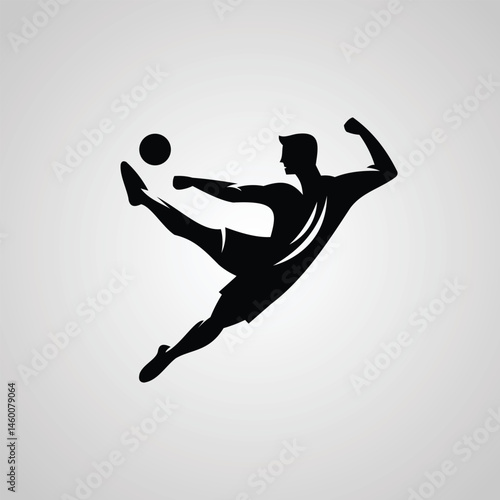 Soccer Player Silhouette Performing Kick – Dynamic Football Vector Icon for Sports and Athletic Design Projects