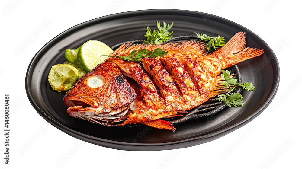 Delicious Grilled Red Snapper with Lime A Culinary Delight isolated on transparent background Delicious Grilled Red Snapper with Lime A Culinary Delight isolated on transparent background