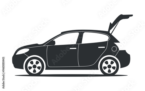 Side view of a hatchback car with open trunk simple illustration