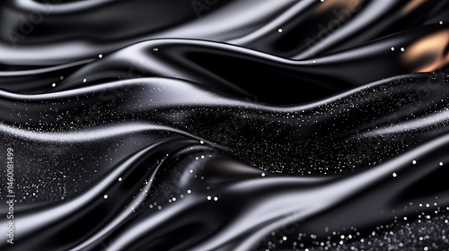 Abstract Glossy Black Background with Smooth Reflective Waves