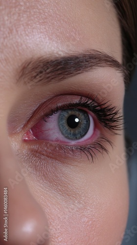 Close-up of Irritated Eye with Redness and Inflamed Blood Vessels Showing Discomfort and Potential Infection