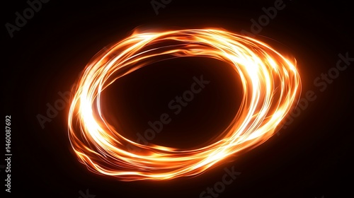 Abstract Glowing Orange Circle Light Trails on Black Background