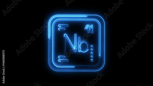 Neon periodic table element niobium nb glowing on a black background