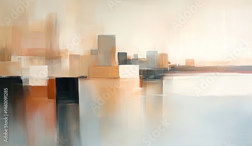 Panel kuchenny z motywem Abstract cityscape view. Soft colors and muted tones create a tranquil urban landscape.  Buildings are represented as abstracted blocks