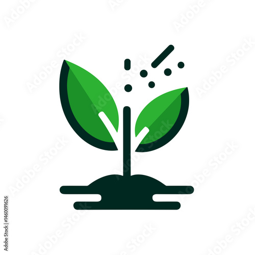 Green sprout growing with soil and seeds in a minimalist style  