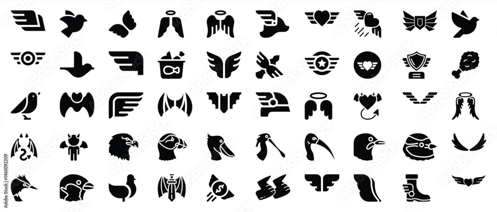 Fototapeta premium Black wing icons collection symbolic designs