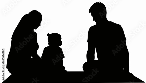 Family discussing plans together in silhouette, connection and togetherness