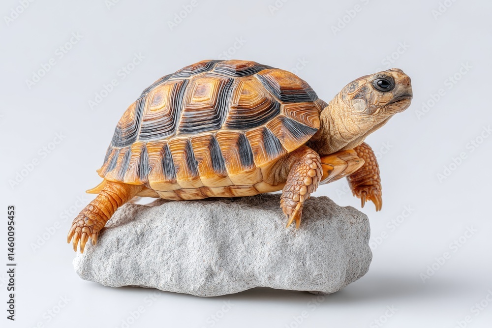Obraz premium Turtle Climbs a Rock in an Isolated Setting Showcasing Determination and Natural Beauty