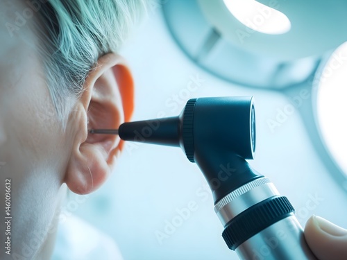 Close-Up Otoscope Ear Examination on Patient’s Ear in Clinical Setting