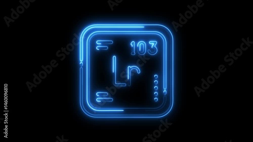 Lawrencium element periodic table neon style glowing on black background loopable educational