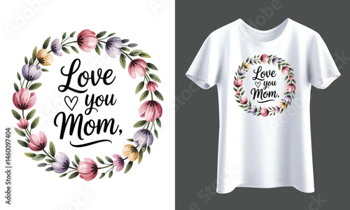 Love You Mom Floral Wreath Shirt Elegant Mother’s Day Gift