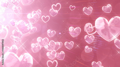左上から降り注ぐハート - ピンク背景