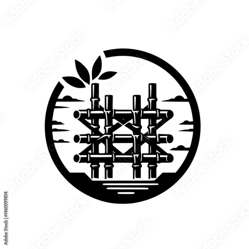 Japanese Bamboo Scaffolding Icon: Nature-Inspired Vector Art