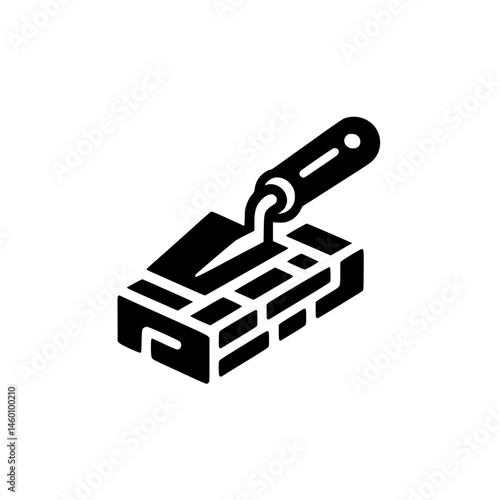 Black & White Construction Icon: Brick & Trowel, Simple Design