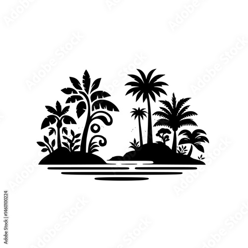 Tropical Island Silhouette: Minimalist Palm Tree Scene