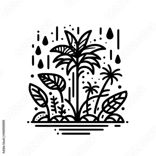 Minimalist Rain Forest Illustration - Black & White Icon