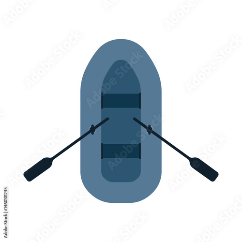 Rubber boat with oars icon. Colored silhouette. Top view. Vector simple flat graphic illustration. Isolated object on white background. Isolate.