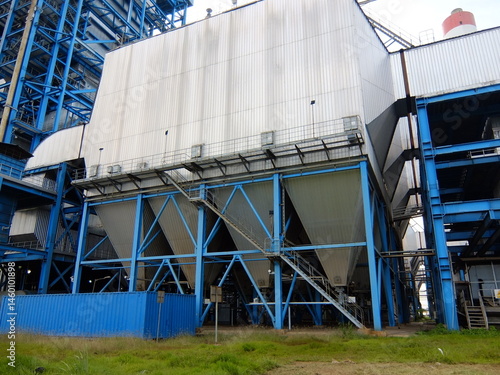 industrial electrostatic presipitator bag filter system at a power plant. essential equipment for air pollution control and environmental protection in energy industry.