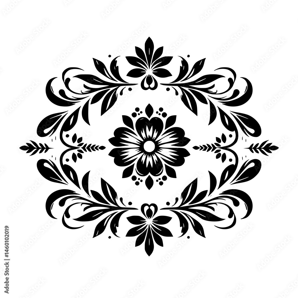 Fototapeta premium Floral Ornament Vector: Elegant Black and White Design Element